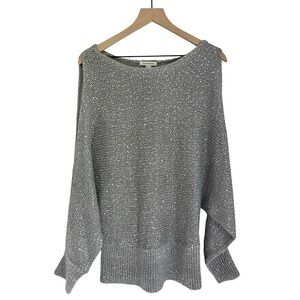 Boston Proper Mohair Open Sleeve‎ Silver Sequin Sweater Grey Women’s Size Large